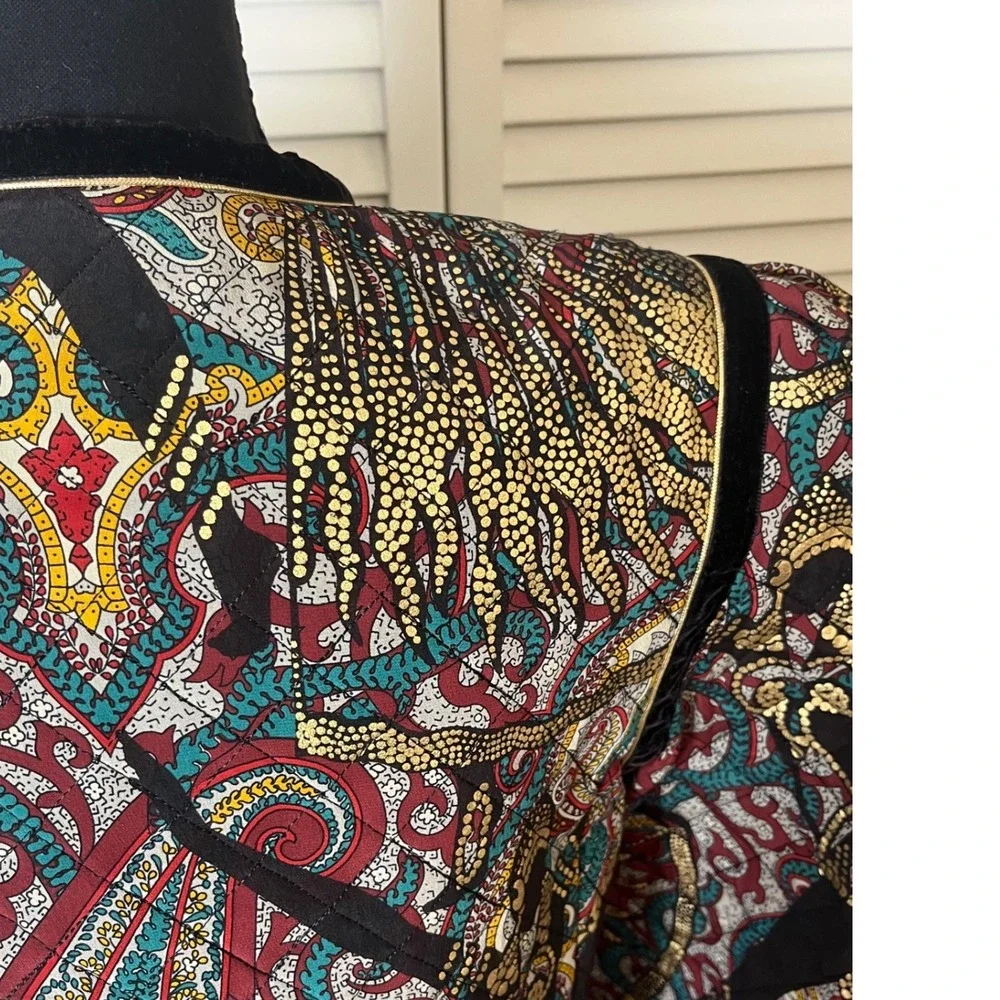 Vtg Aquascutum London‎ quilted Silk Maximalist Paisley Gold Metallic Jacket 80s